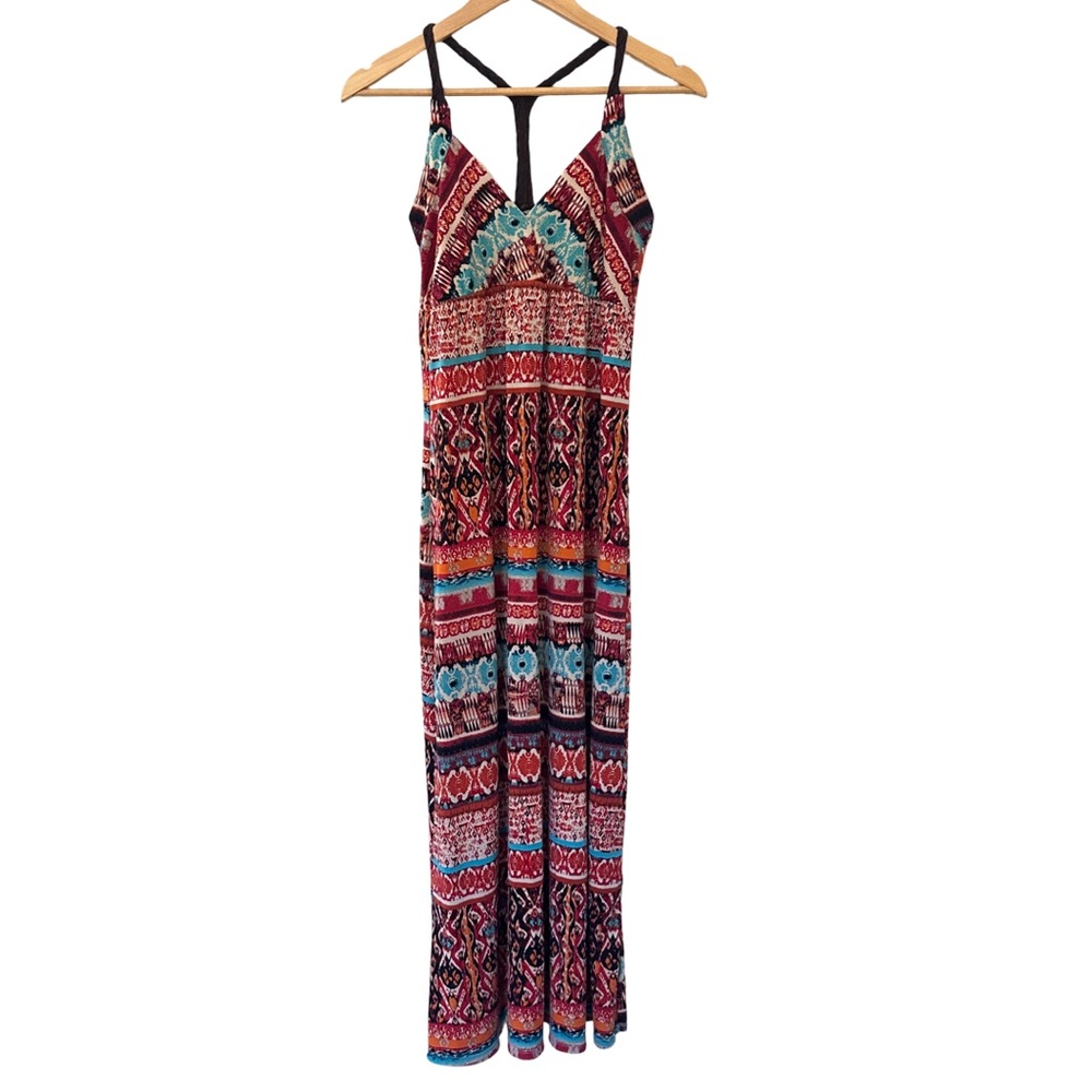 Charlotte Russe Boho Tribal Print Maxi Dress Size Small Racerback Sleeveless